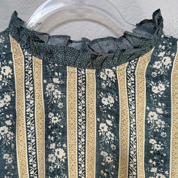D'Ascoli Silk Striped Mock Neck Floral Long Sleeve Blouse Gray Beige Size Large - Picture 5 of 7